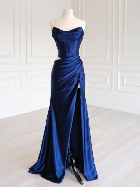 Glittering strapless prom dress with rhinestone-embellished corset bodice and sweetheart neckline.