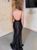 Back view of the black mermaid backless satin gown.